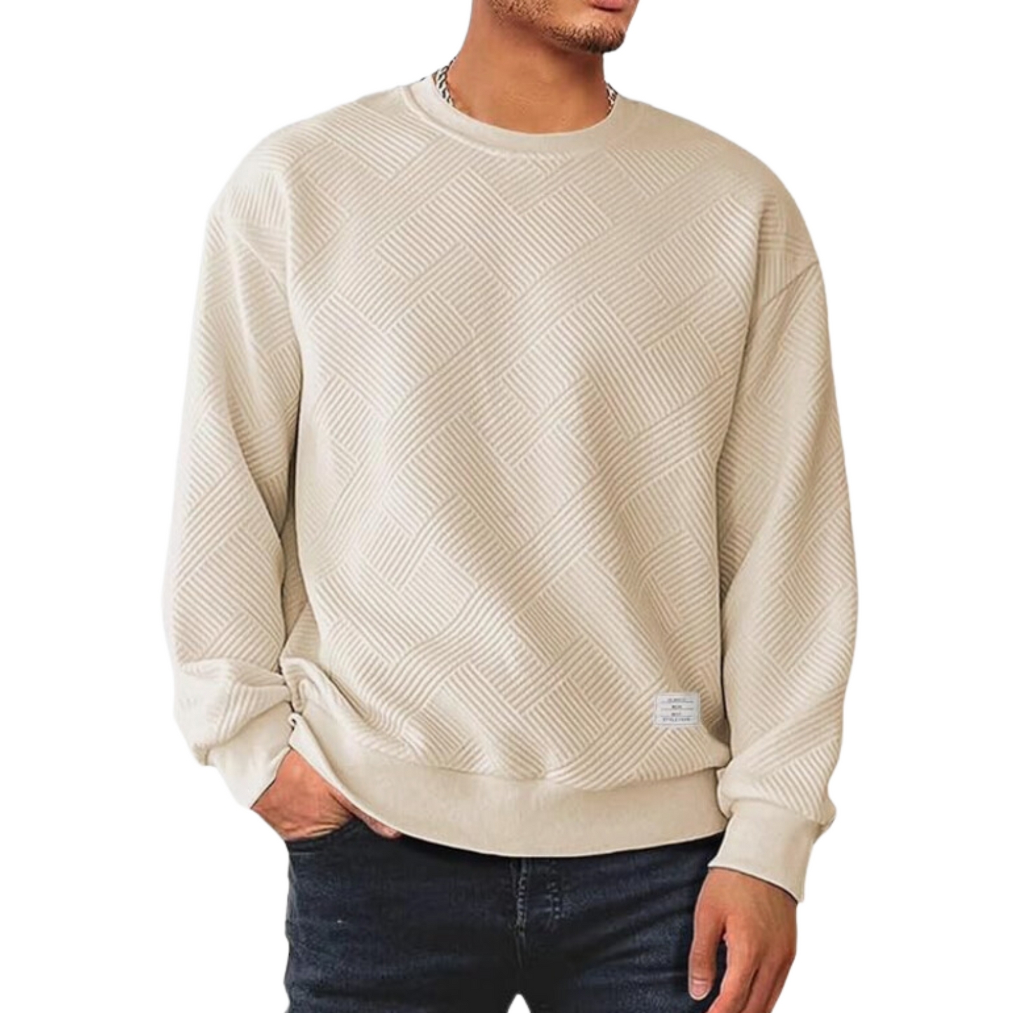 Men's Crewneck Sweatshirts Soild Color Geometric Texture Long Sleeve Casual Pullover Shirt