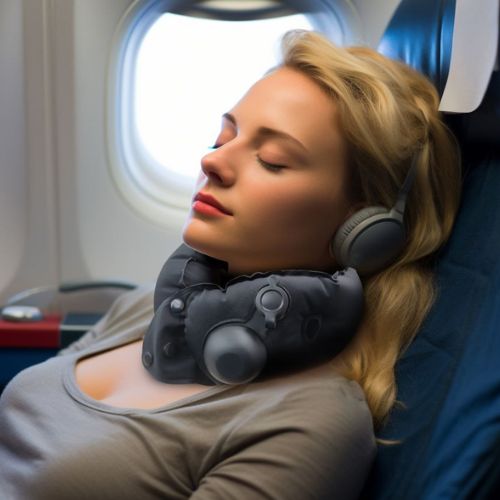 "ZAVREN Inflatable Travel Neck Pillow with Built-in Press-to-Inflate Pump – Portable & Pocket-Friendly Neck and Chin Support for Flights, Car, and Home – Comfortable Airplane Pillow for Any Sleeping Position"