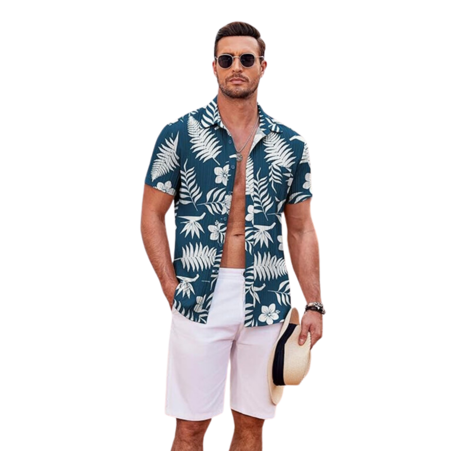 Men's Casual Button Down Shirts Short Sleeve Textured Summer Beach Shirt with Pocket