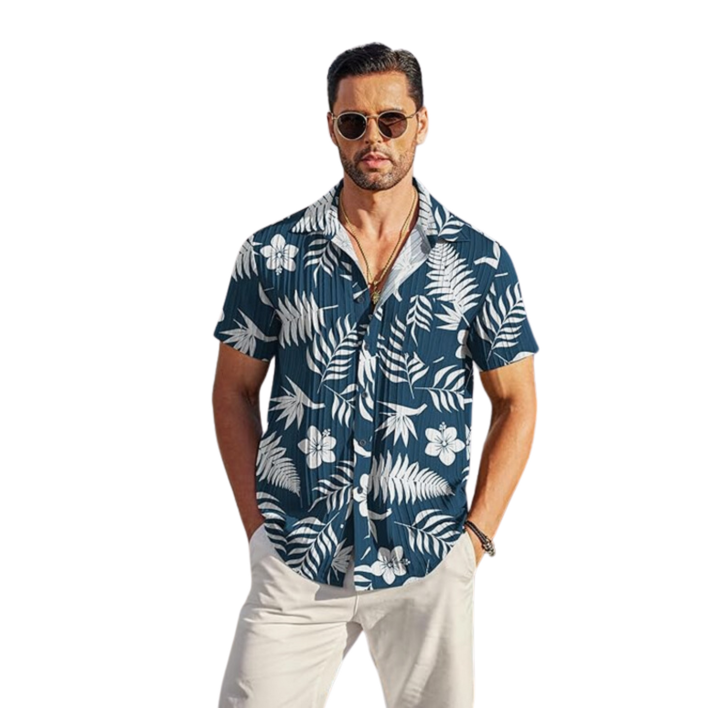 Men's Casual Button Down Shirts Short Sleeve Textured Summer Beach Shirt with Pocket