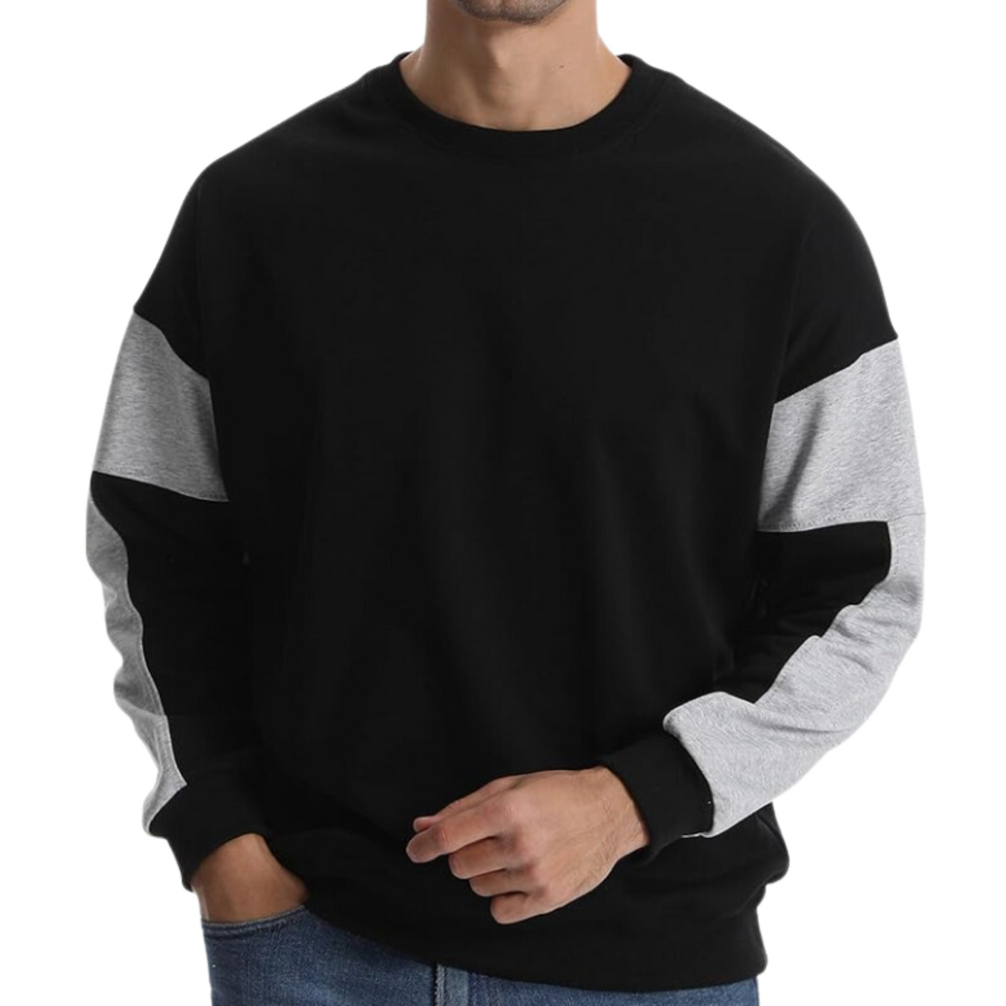 Men's Crewneck Sweatshirts Patchwork Athletic Workout Sweat Shirt Casual Loose fit Long Sleeve Pullover Tops for Men