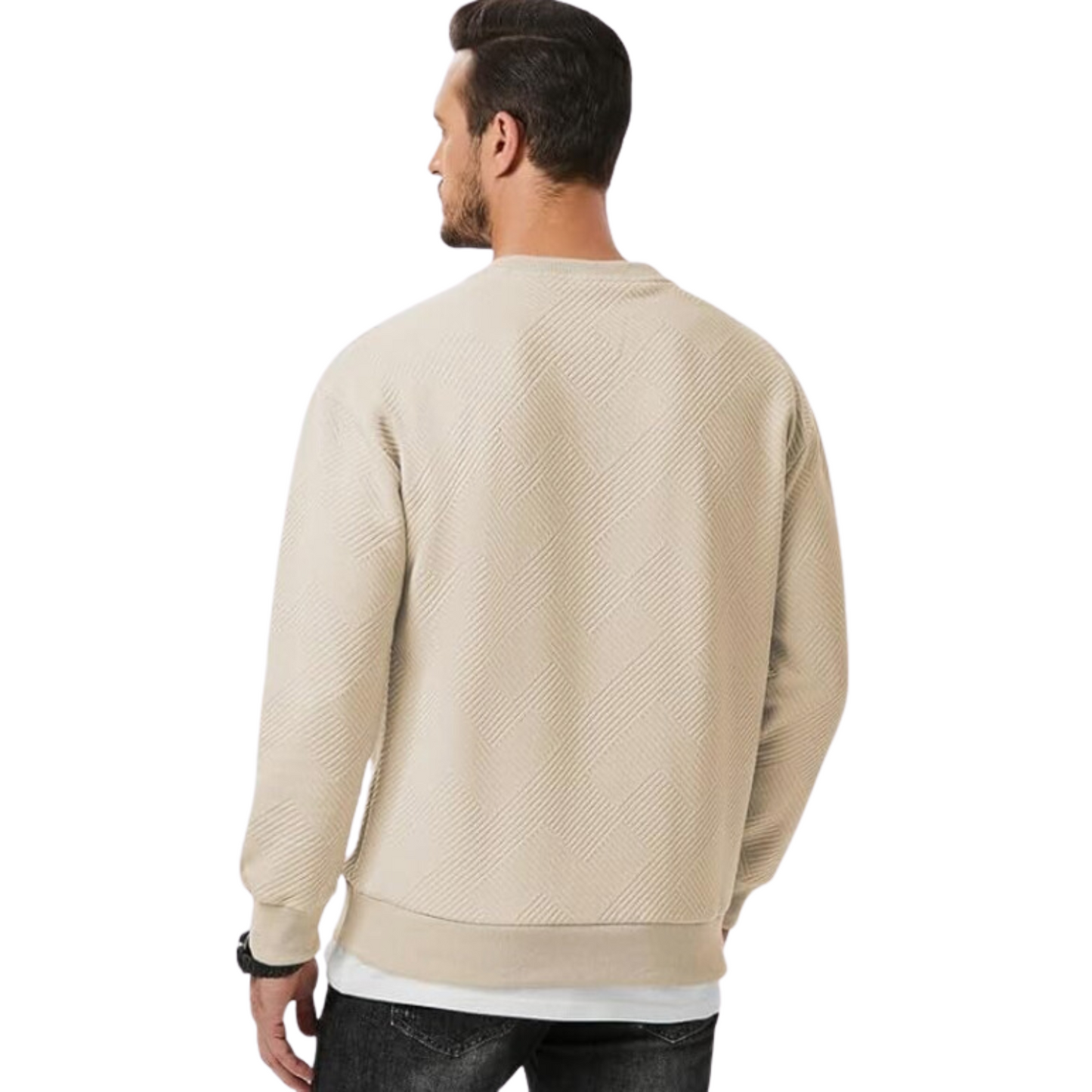 Men's Crewneck Sweatshirts Soild Color Geometric Texture Long Sleeve Casual Pullover Shirt