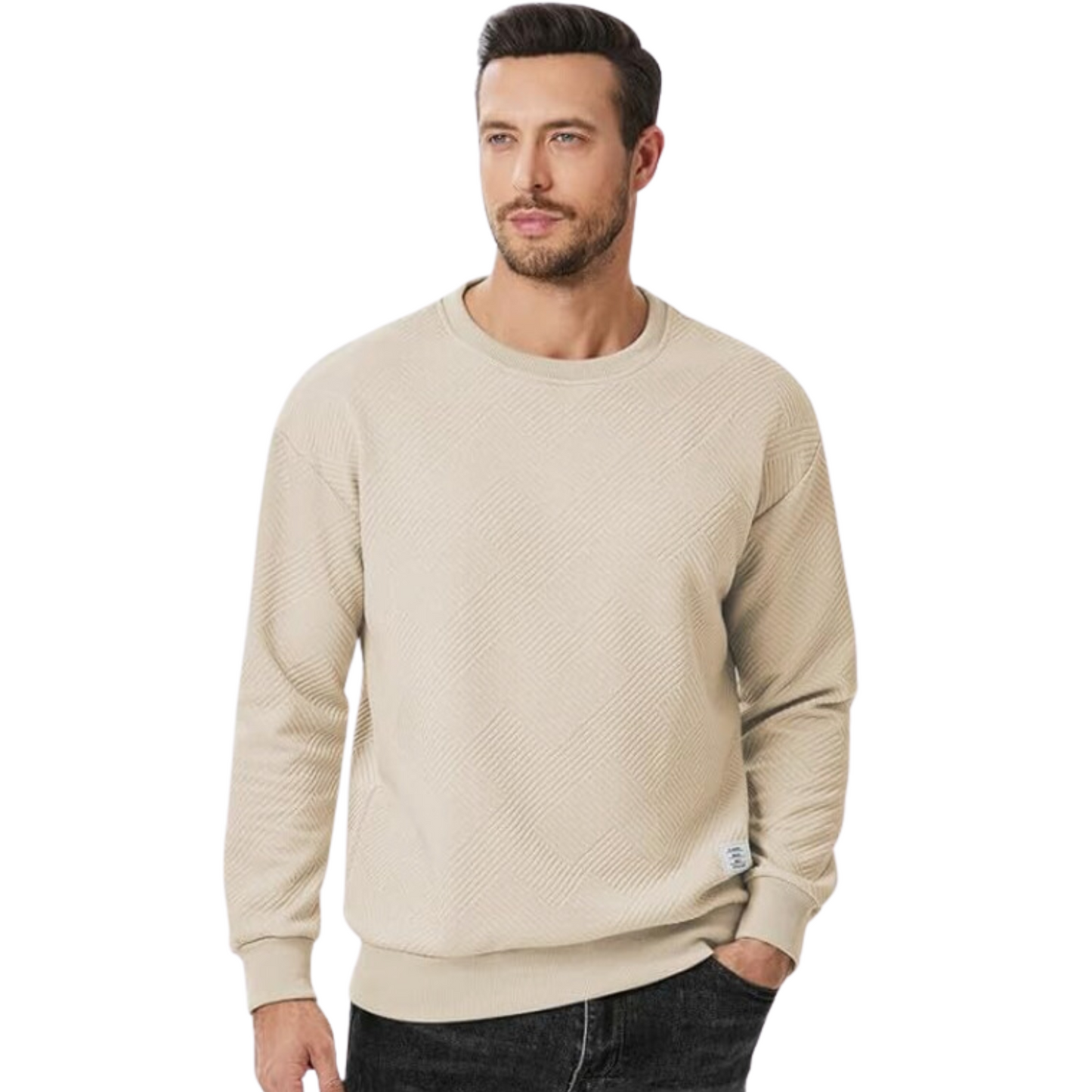 Men's Crewneck Sweatshirts Soild Color Geometric Texture Long Sleeve Casual Pullover Shirt