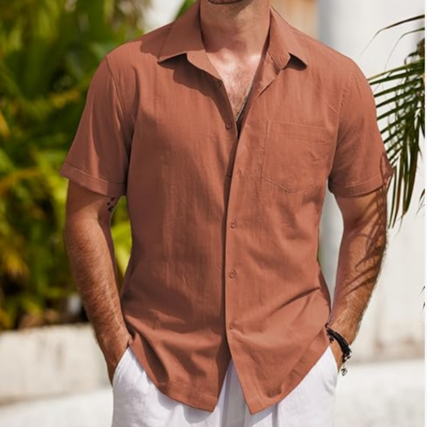 Mens Short Sleeve Button Down Shirts 100% Cotton Beach Style Textured Shirts