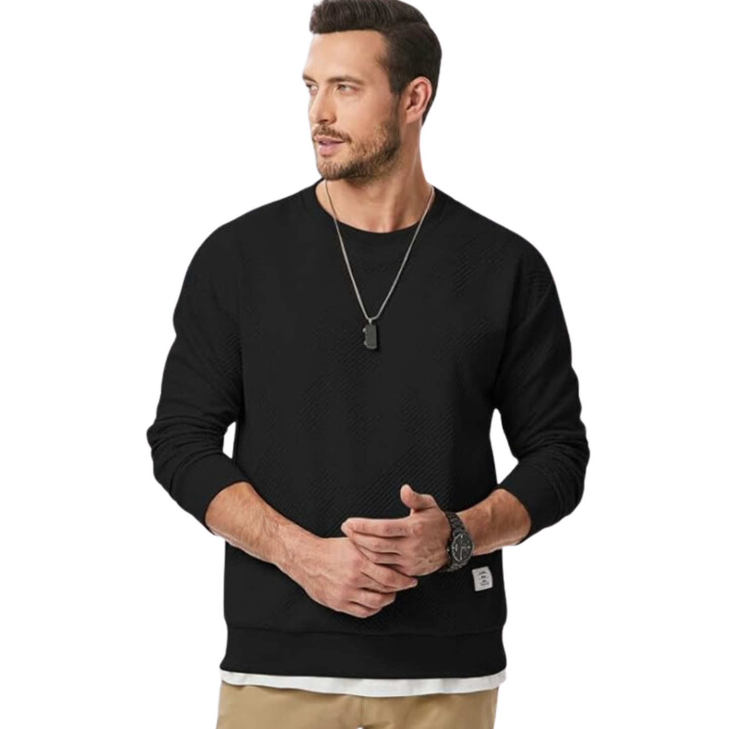 Men's Crewneck Sweatshirts Soild Color Geometric Texture Long Sleeve Casual Pullover Shirt