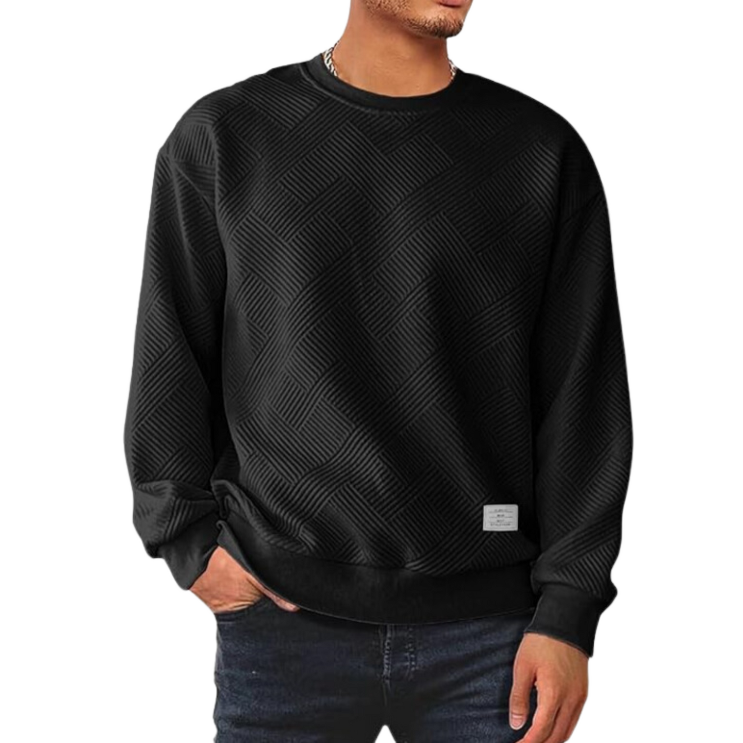 Men's Crewneck Sweatshirts Soild Color Geometric Texture Long Sleeve Casual Pullover Shirt