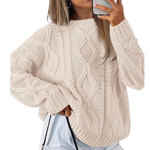 Trendy Queen Women's Oversized Cable Knit Crewneck Sweaters