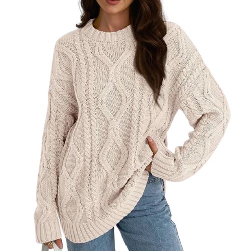 Trendy Queen Women's Oversized Cable Knit Crewneck Sweaters