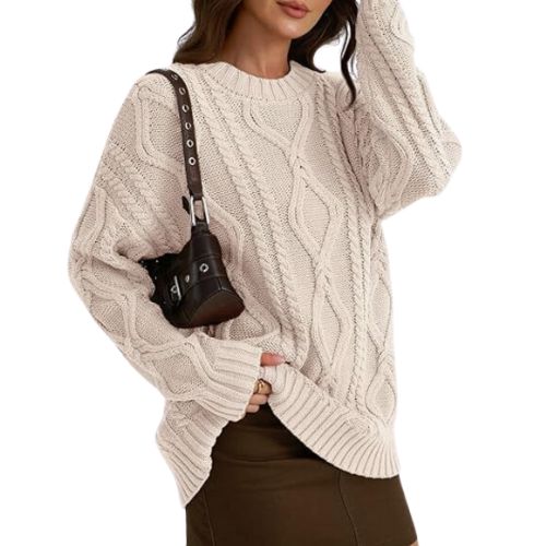 Trendy Queen Women's Oversized Cable Knit Crewneck Sweaters