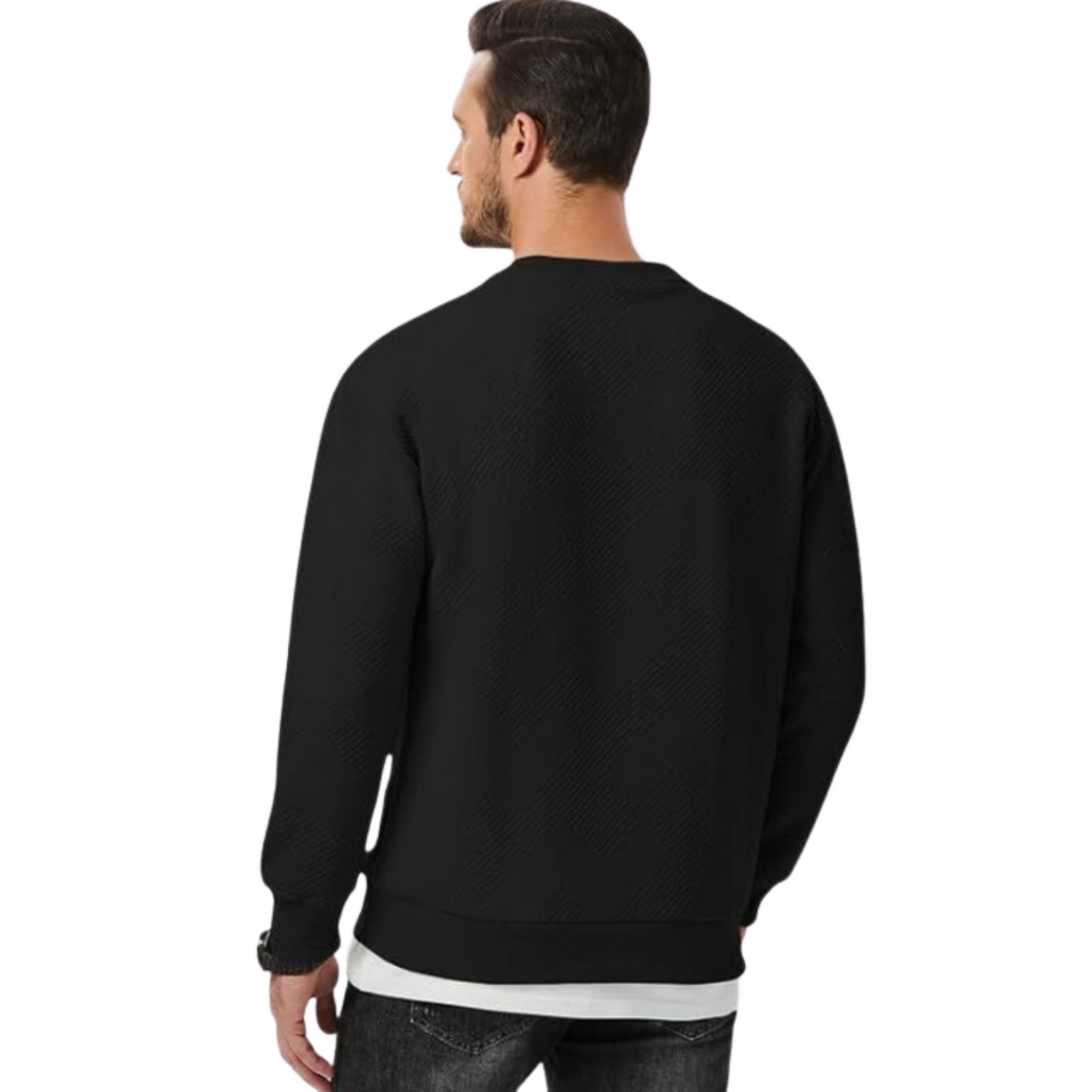 Men's Crewneck Sweatshirts Soild Color Geometric Texture Long Sleeve Casual Pullover Shirt