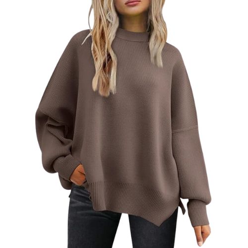 Women's Oversized Batwing Sweaters 2024 Fall Outfits Crewneck Ribbed Knit Side Slit Trendy Pullover Tops