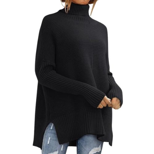 Women's Oversized Turtleneck Sweaters Fall Batwing Sleeve Ribbed Tunic Sweater