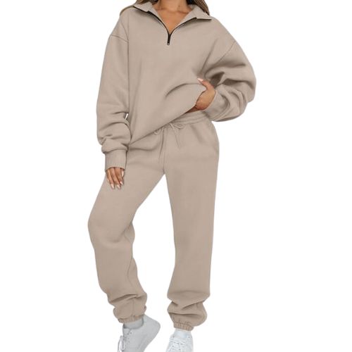 Women's Sweatsuits 2 Piece Outfits Long Sleeve Half Zip Pullover and Baggy Sweatpants with Pockets