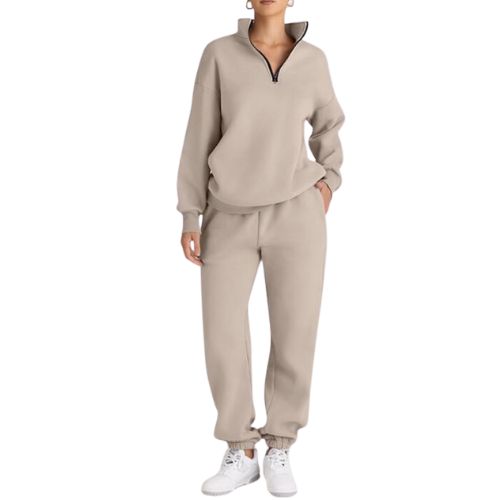 Women's Sweatsuits 2 Piece Outfits Long Sleeve Half Zip Pullover and Baggy Sweatpants with Pockets