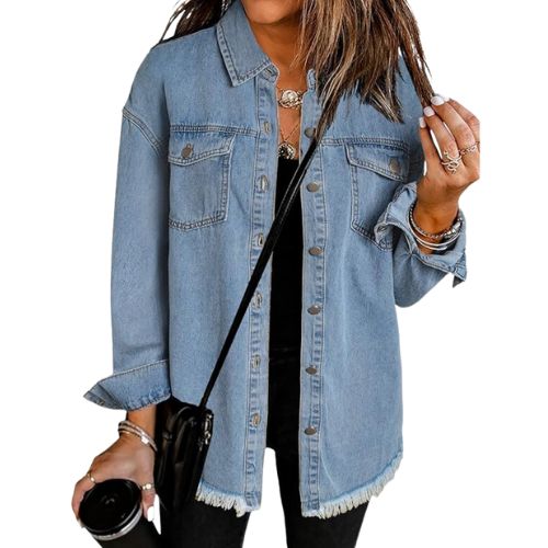 Women's Oversized Denim Jacket Casual Long Boyfriend Distresse Jean Jacket Autumn Spring