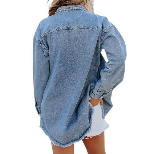 Women's Oversized Denim Jacket Casual Long Boyfriend Distresse Jean Jacket Autumn Spring