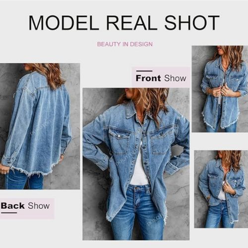 Women's Oversized Denim Jacket Casual Long Boyfriend Distresse Jean Jacket Autumn Spring