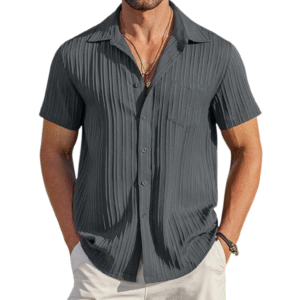 Men's Casual Button Down Shirts Short Sleeve Textured Summer Beach Shirt with Pocket