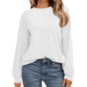 Women's Long Sleeve Shirts Casual Loose Fit Tee Shirts Solid Color Oversized Basic Tops Business Casual Outfits