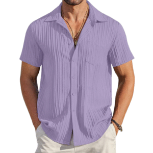 Men's Casual Button Down Shirts Short Sleeve Textured Summer Beach Shirt with Pocket