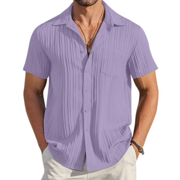 Men's Casual Button Down Shirts Short Sleeve Textured Summer Beach Shirt with Pocket