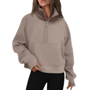 Womens Sweatshirts Half Zip Cropped Pullover Fleece Quarter Zipper Hoodies 2024 Fall Fashion Outfits Clothes