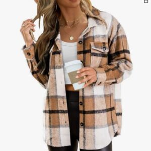 Womens Fall Outfits Fashion Clothes Shackets Flannel Plaid Button Down Long Sleeve Shirts Jackets 2024