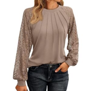 Womens Long Sleeve Shirts Lace Tops Business Casual Fall Fashion Outfits Clothes 2024 Knitted Y2k Blouses