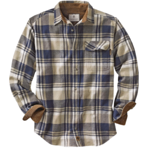 Men's Buck Camp Flannel, Long Sleeve Plaid Button Down Casual Shirt, Corduroy Cuffs
