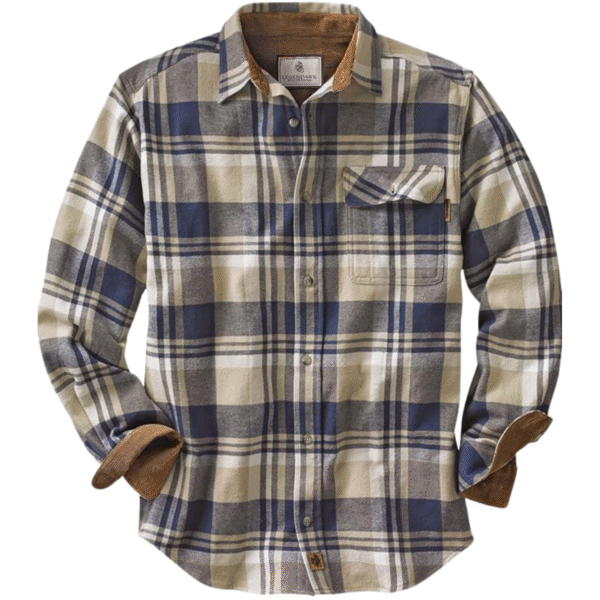 Men's Buck Camp Flannel, Long Sleeve Plaid Button Down Casual Shirt, Corduroy Cuffs