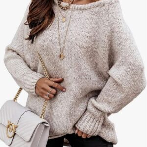 Women Casual Long Sleeve Fall Sweaters Crew Neck Solid Color Soft Ribbed Knitted Oversized Pullover Loose Fit Jumper