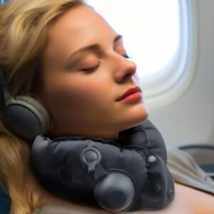 ZAVREN "Inflatable Neck Pillow with Built-in Inflator for Travel, Office, and Home - Ergonomic Support, Lightweight & Compact Design for Airplanes, Cars, and More